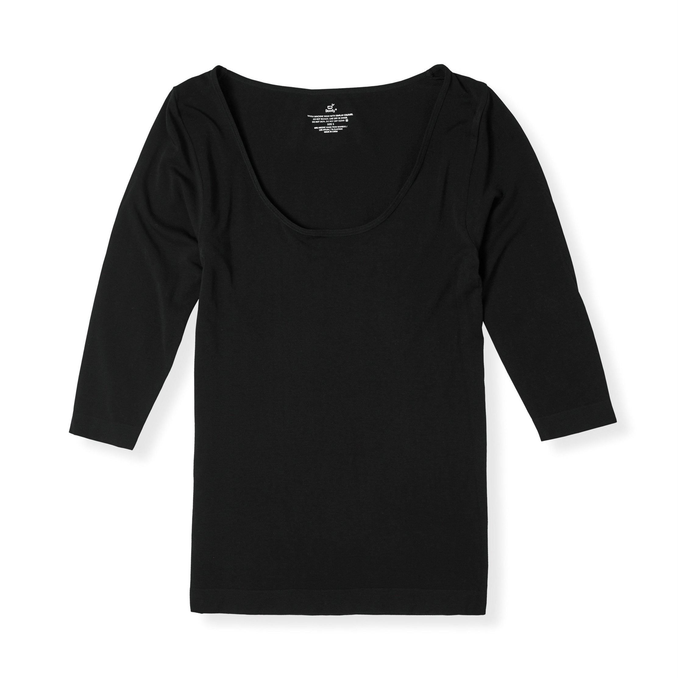 Boody Bamboo Scoop Neck Top with 3/4 Length Sleeve in Black or White-bamboofeet