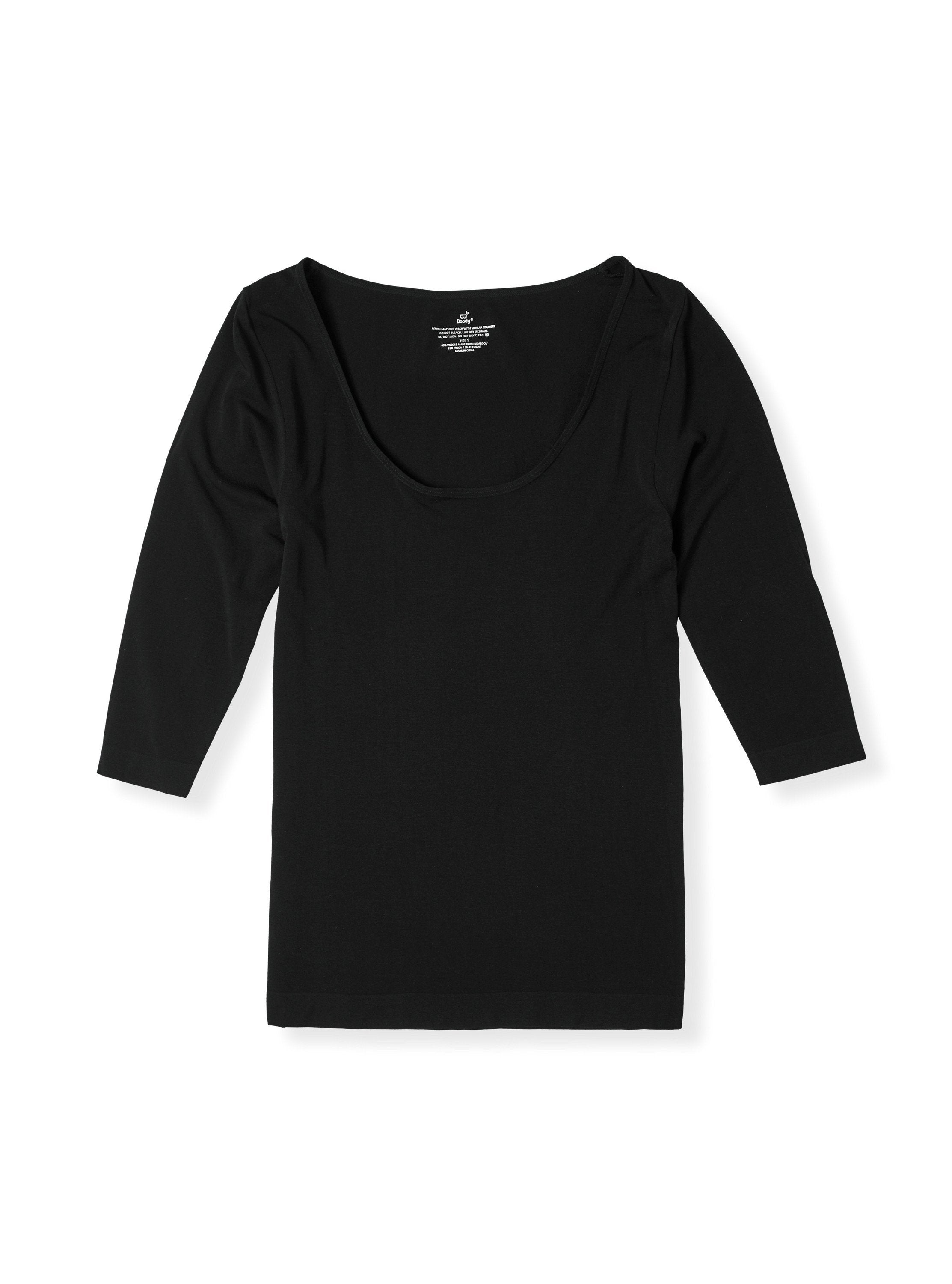 Boody Bamboo Scoop Neck Top with 3/4 Length Sleeve in Black or White-bamboofeet