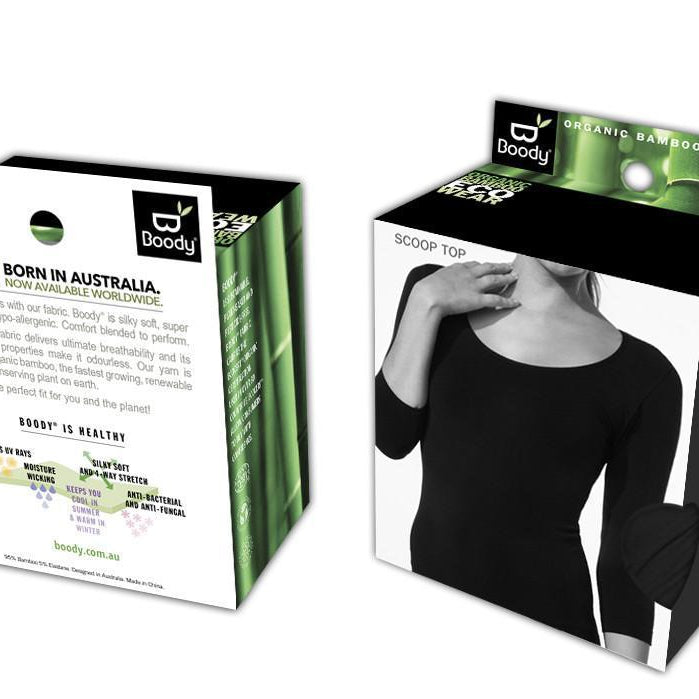 Boody Bamboo Scoop Neck Top with 3/4 Length Sleeve in Black or White-bamboofeet