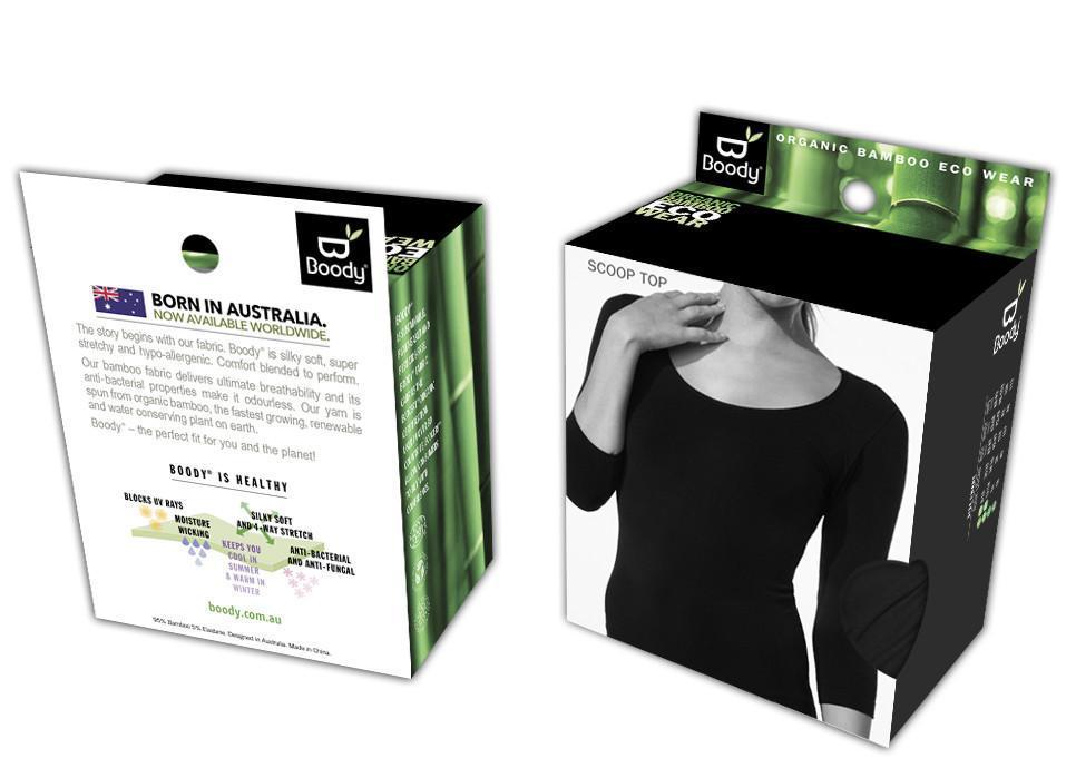 Boody Bamboo Scoop Neck Top with 3/4 Length Sleeve in Black or White-bamboofeet