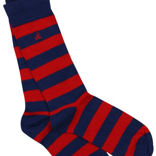 navy and red stripe men's bamboo socks