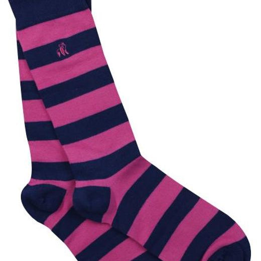 pink and navy stripe bamboo socks by Swole Panda
