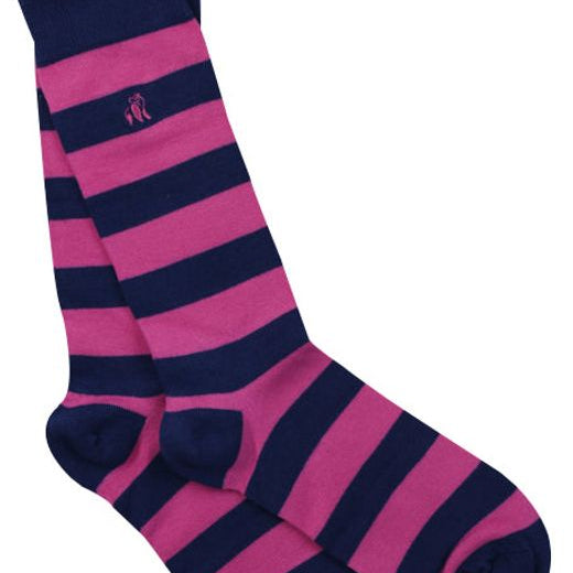 pink and navy striped bamboo socks by Swole Panda