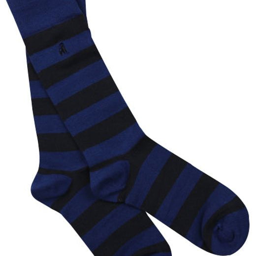 navy and dark grey striped bamboo socks by Swole Panda