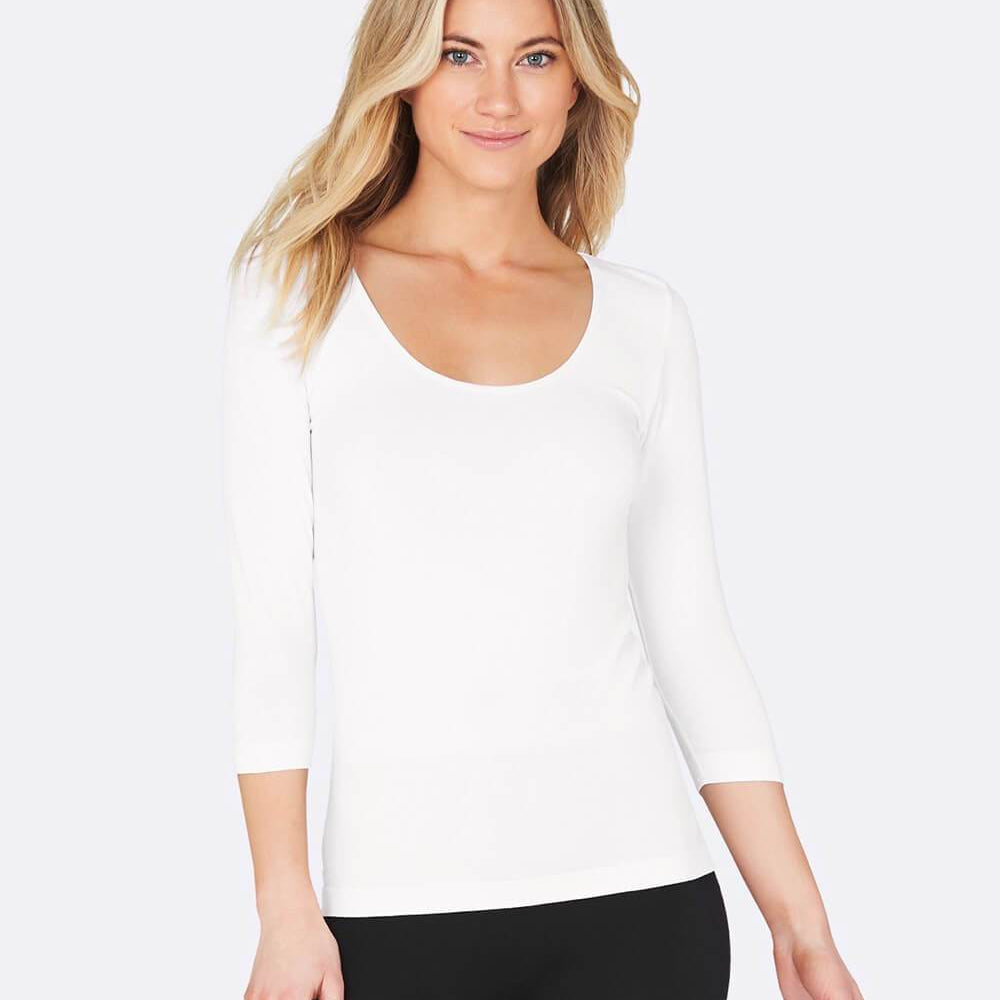 Boody Bamboo Scoop Neck Top with 3/4 Length Sleeve in Black or White-bamboofeet