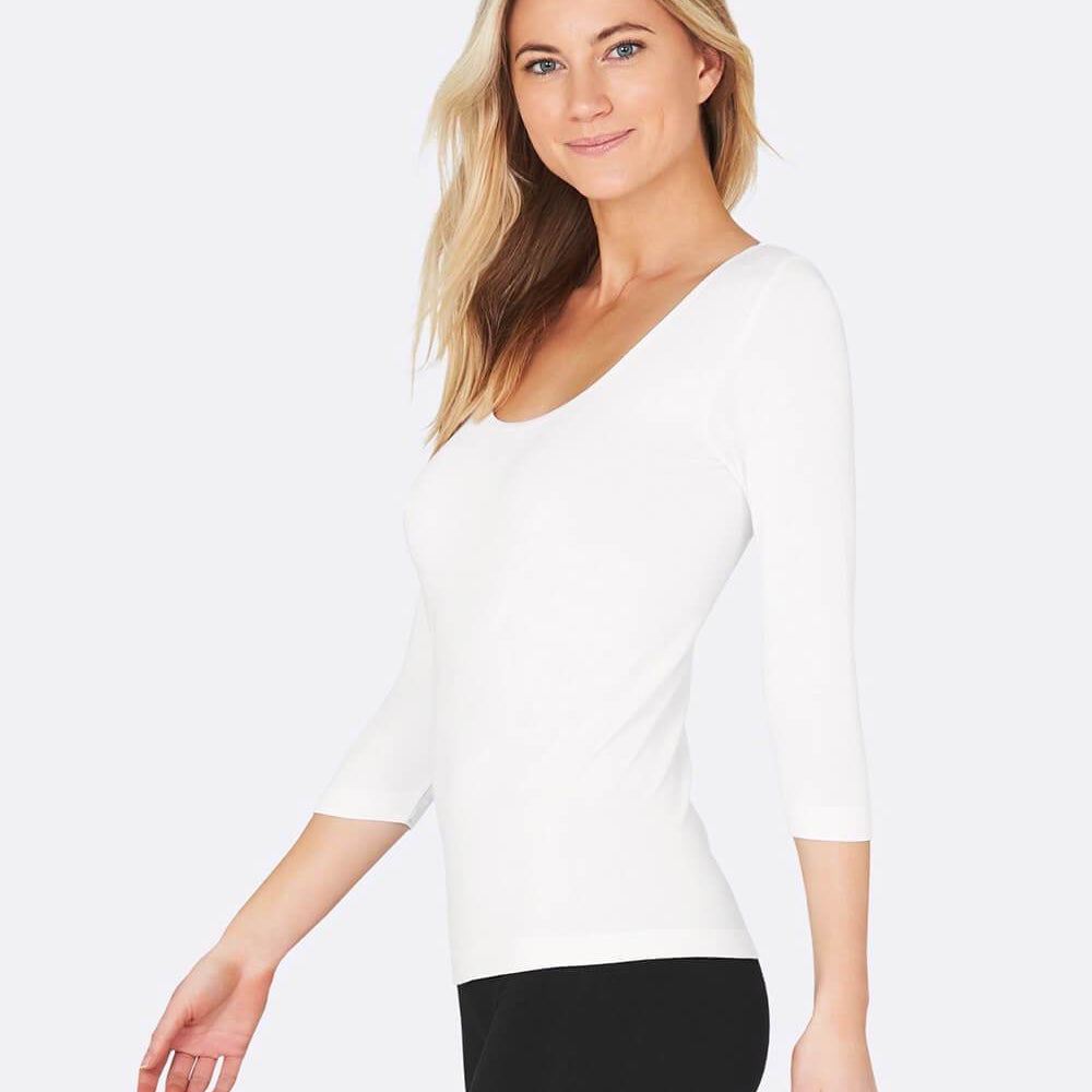 Boody Bamboo Scoop Neck Top with 3/4 Length Sleeve in Black or White-bamboofeet