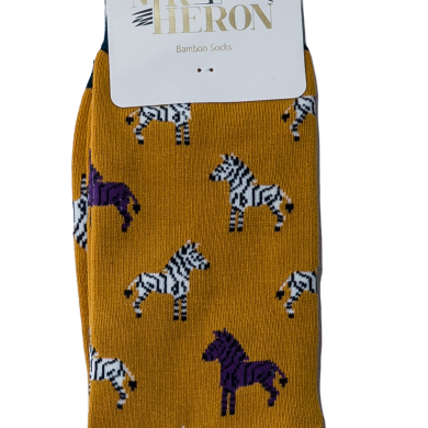Zebra Print Bamboo Socks in Mustard by Mr Heron, Size UK 7-11-bamboofeet