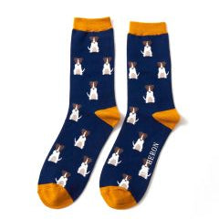 Mini Jack Russel Bamboo Socks in Navy by Mr Heron, Size UK 7-11-bamboofeet