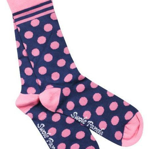 navy and pink polka dot bamboo socks by Swole Panda