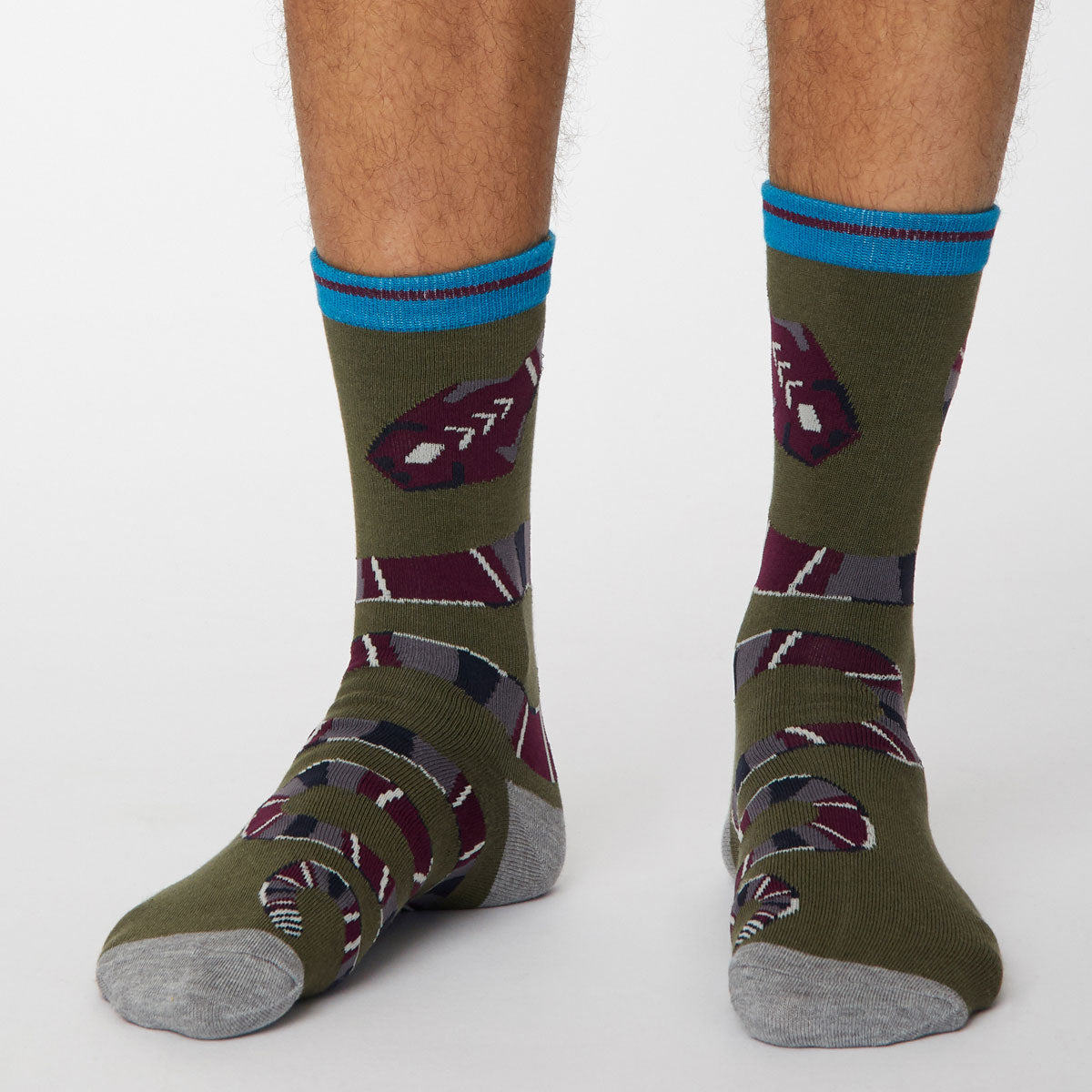 Serpent Bamboo Snake Socks in Khaki Green by Thought, Size 7-11-bamboofeet