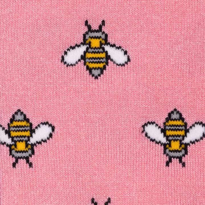 ladies pink bamboo socks with bee pattern