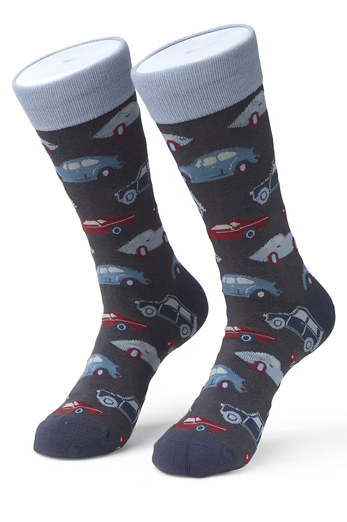 Pair of socks with car pattern