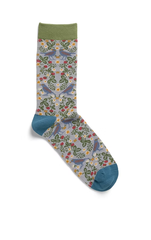 Bamboo colourful sock with floral and bird pattern