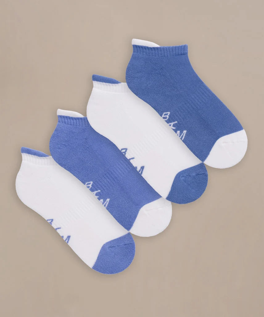 set of luxe trainer socks in blue and white by BAM