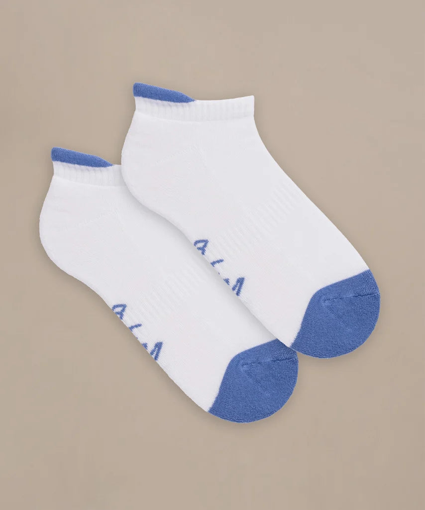 set of luxe trainer socks in blue and white by BAM