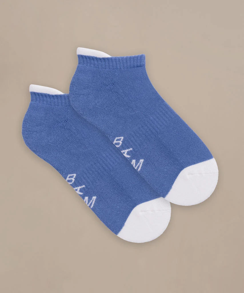 set of luxe trainer socks in blue and white by BAM