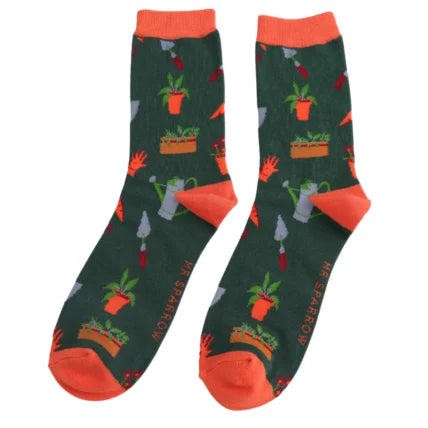 bamboo sock gift box with garden tools theme