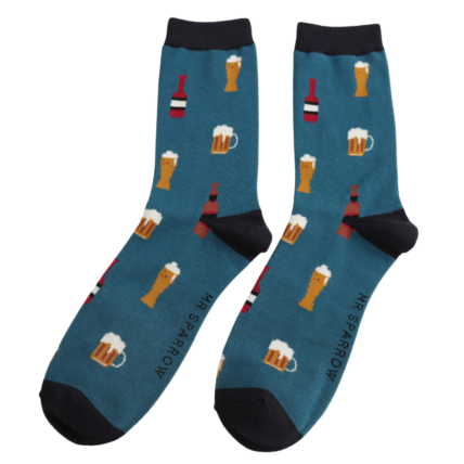 beer theme bamboo socks in a matchbox style gift box by Mr Sparrow