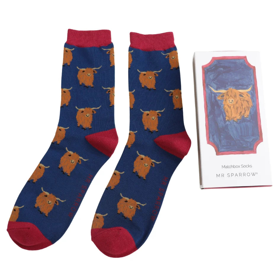 Highland herd matchbox bamboo socks by Mr Sparrow