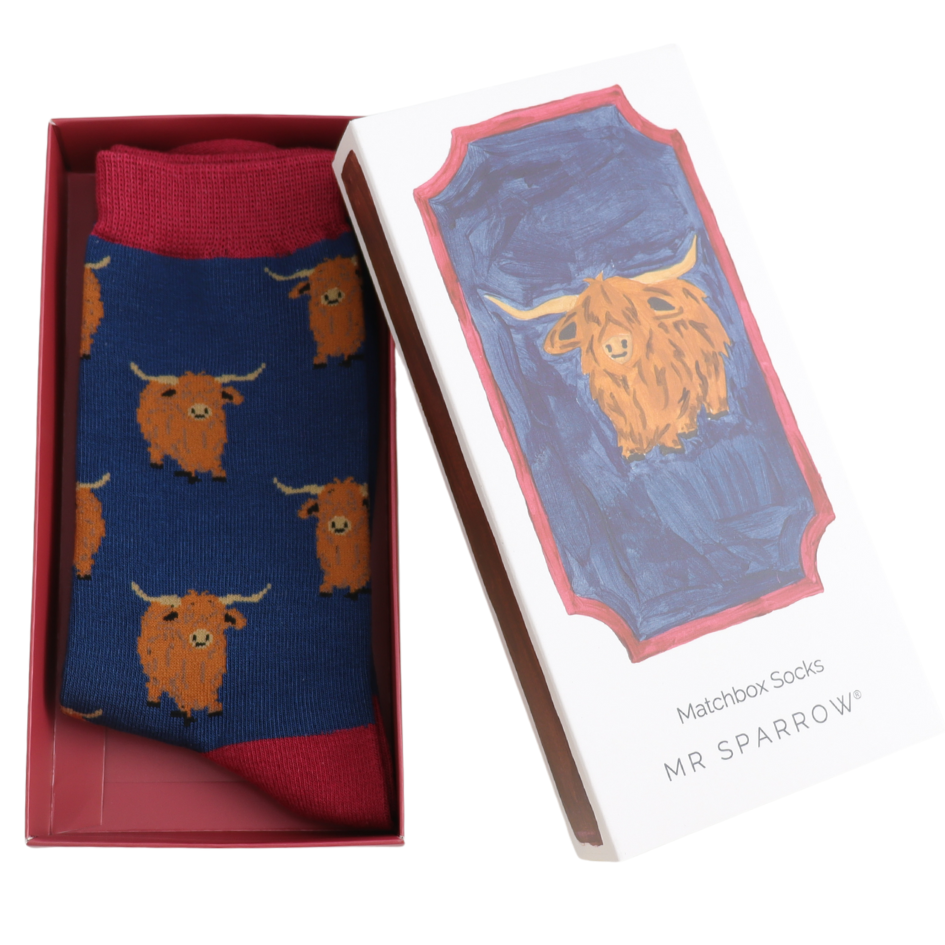 Highland herd matchbox bamboo socks by Mr Sparrow