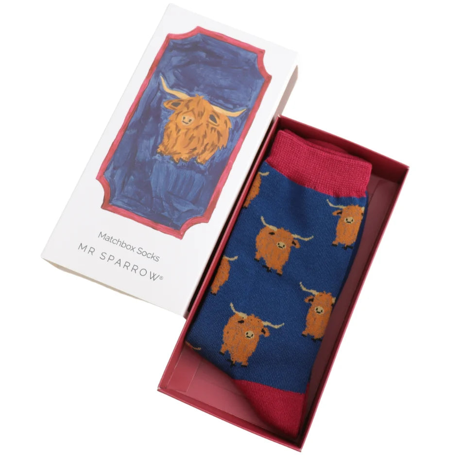 Highland herd matchbox bamboo socks by Mr Sparrow