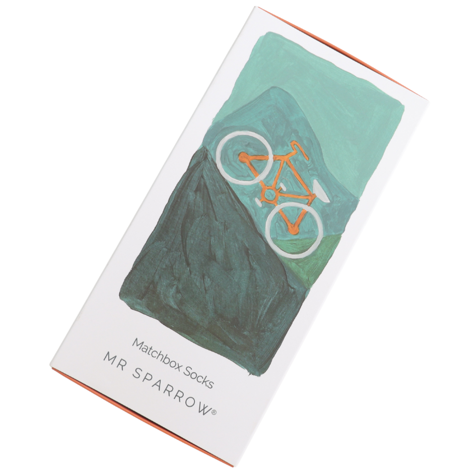 cycling theme bamboo socks in a matchbox style gift box by Mr Sparrow
