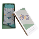 motorbike theme bamboo socks in a matchbox style gift box