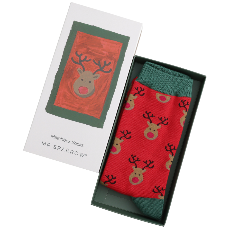 Reindeer Bamboo Matchbox Socks by Mr Sparrow