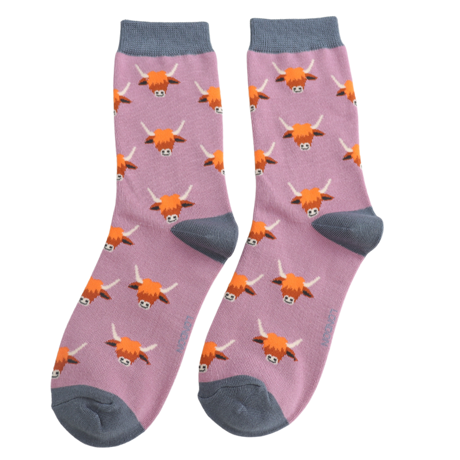 highland cow bamboo matchbox socks by Miss sparrow