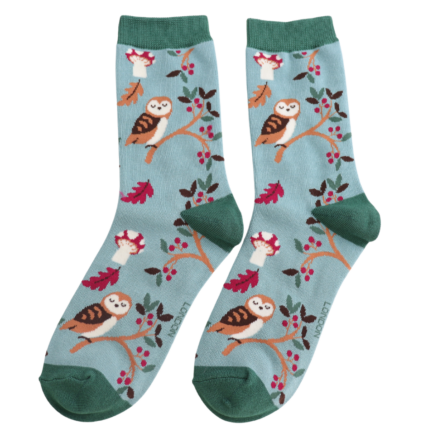 bamboo matchbox socks with owl theme by Miss Sparrow