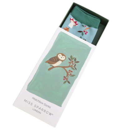 bamboo matchbox socks with owl theme by Miss Sparrow