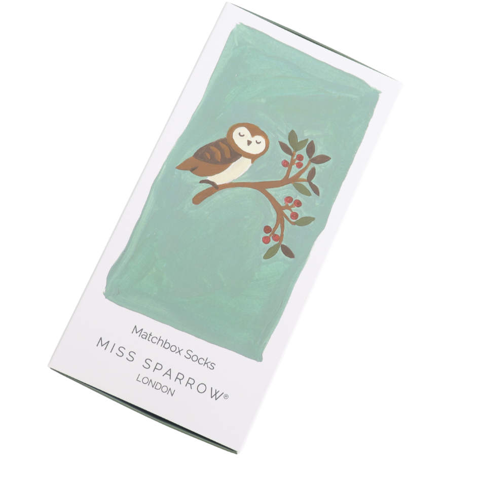 bamboo matchbox socks with owl theme by Miss Sparrow
