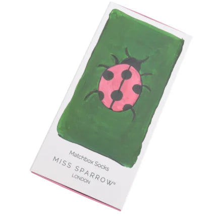 ladybug theme bamboo socks in a matchbox style gift box