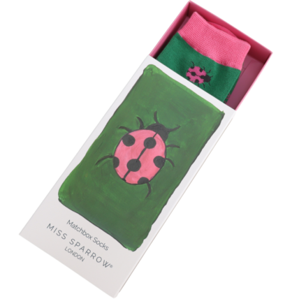 ladybug theme bamboo socks in a matchbox style gift box