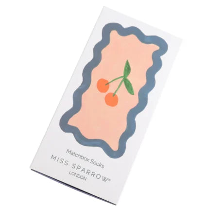 cherry theme bamboo socks in a matchbox style gift box