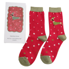 Festive Sausage Dogs Matchbox Bamboo Socks by Miss Sparrow