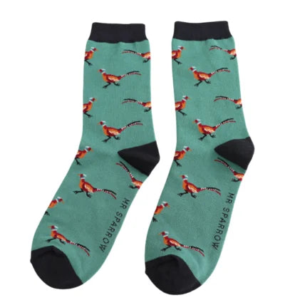 bamboo socks with a pheasant theme by Mr Sparrow