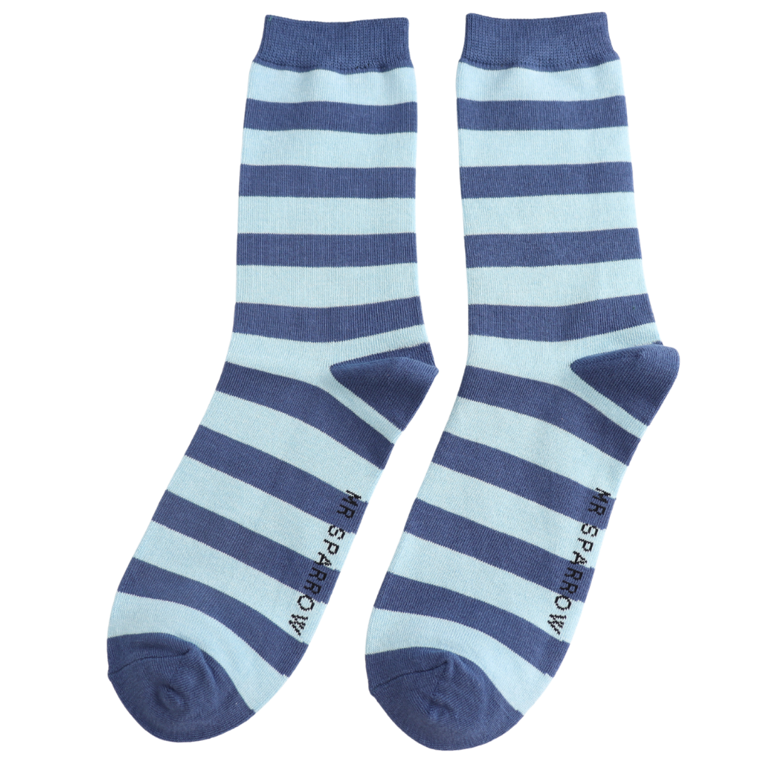 Navy and sky blue stripe bamboo socks by Mr Sparrow