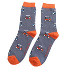 Pair of socks with golf cart pattern in grey
