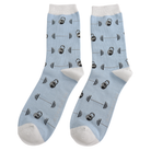 sky blue bamboo socks with a weightlifting theme