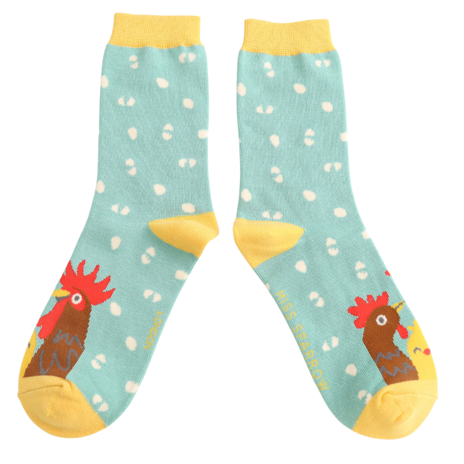 bamboo socks with a chicken design
