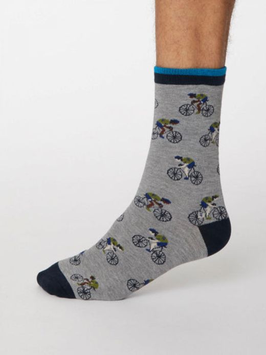 Grey bamboo socks with bicycle pattern by Thought
