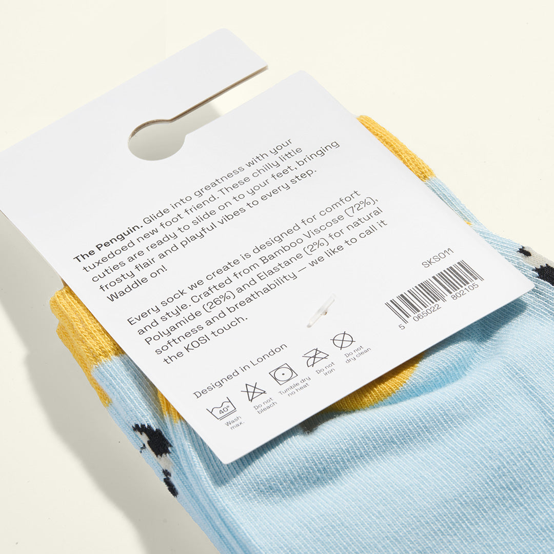 Bamboo socks with a penguin print by Kosi