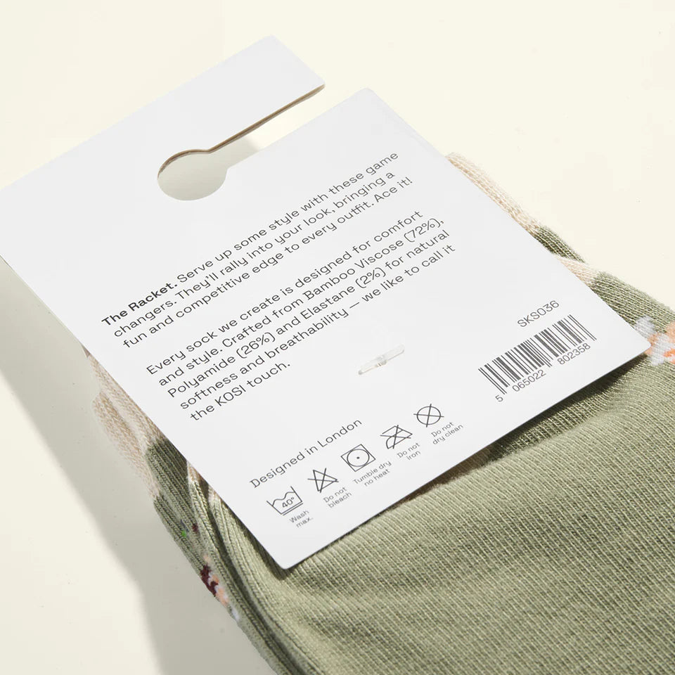 bamboo socks with racket sport theme by Kosi