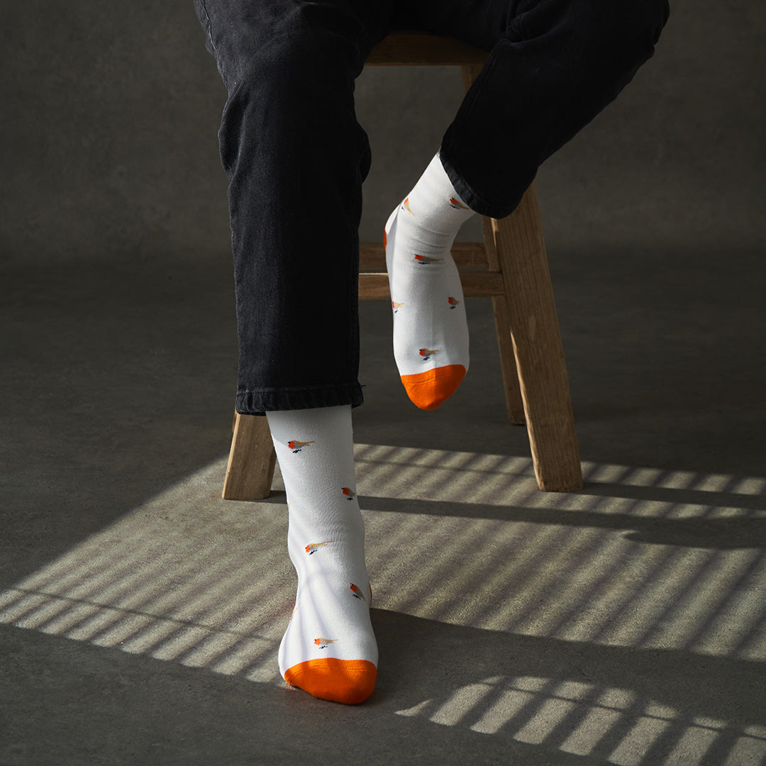 Bamboo socks with a red robin print by Kosi