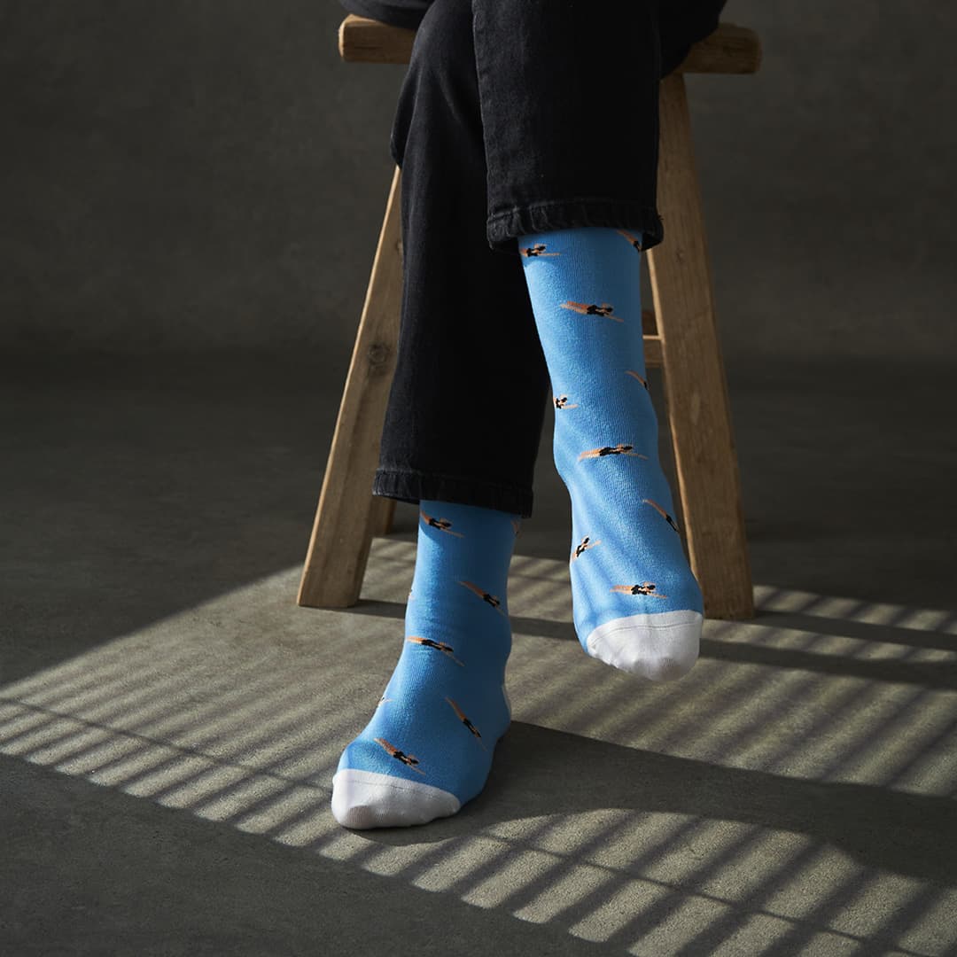 Bamboo socks with a swimmer print by Kosi