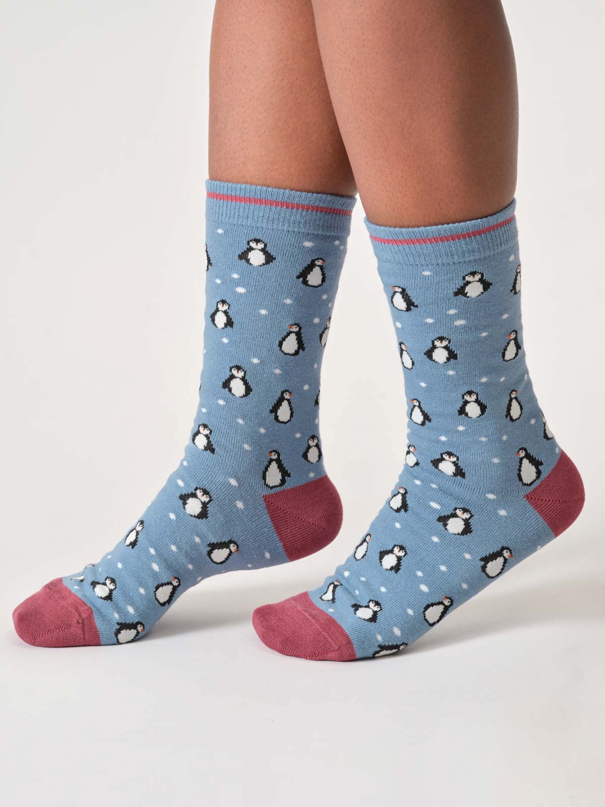 Snowy Penguin Bamboo Socks in Stone Blue by Thought