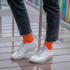 orange bamboo socks by Swole Panda