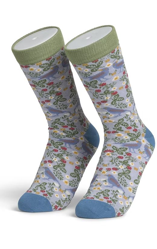 Pair of socks with floral and bird pattern