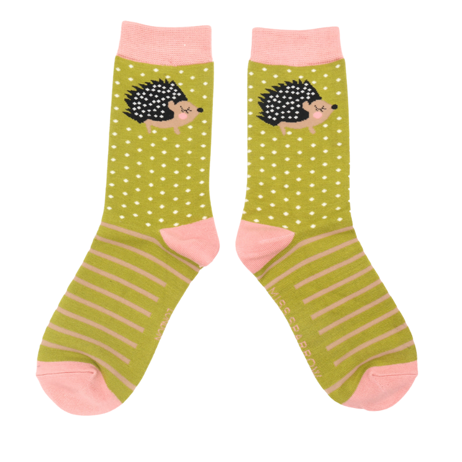 Little Hedgehogs Bamboo Socks in Lime by Miss Sparrow
